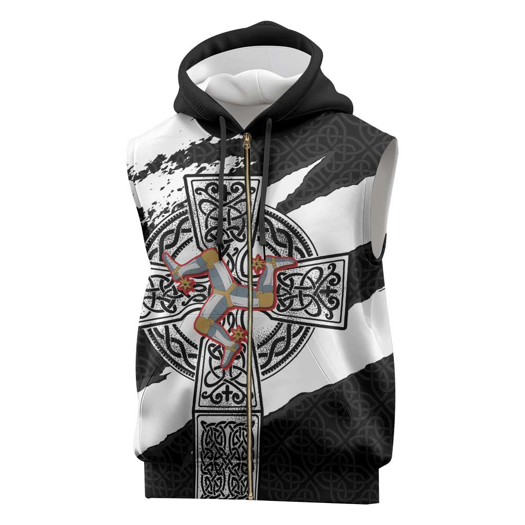 Isle of Man Celtic Cross Sleeveless Zip Hoodie Triskelion Emblem - Wonder Print Shop