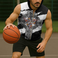 Isle of Man Celtic Cross Sleeveless Zip Hoodie Triskelion Emblem - Wonder Print Shop