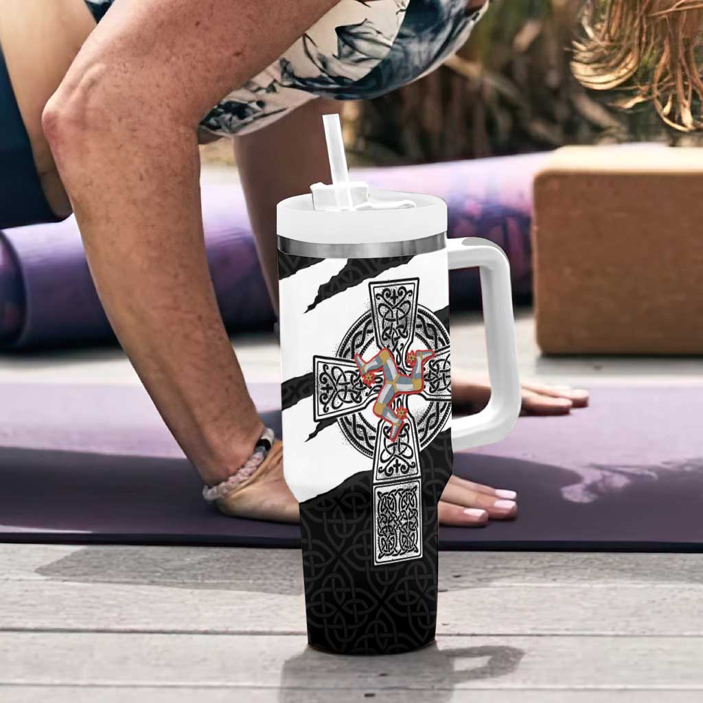 Isle of Man Celtic Cross Tumbler With Handle Triskelion Emblem - Wonder Print Shop