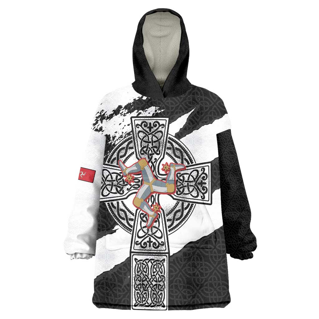 Isle of Man Celtic Cross Wearable Blanket Hoodie Triskelion Emblem - Wonder Print Shop