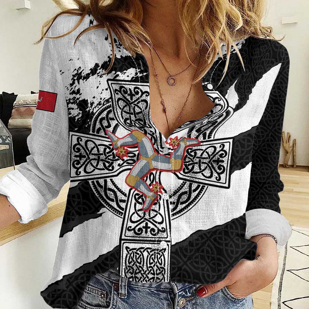 Isle of Man Celtic Cross Women Casual Shirt Triskelion Emblem - Wonder Print Shop