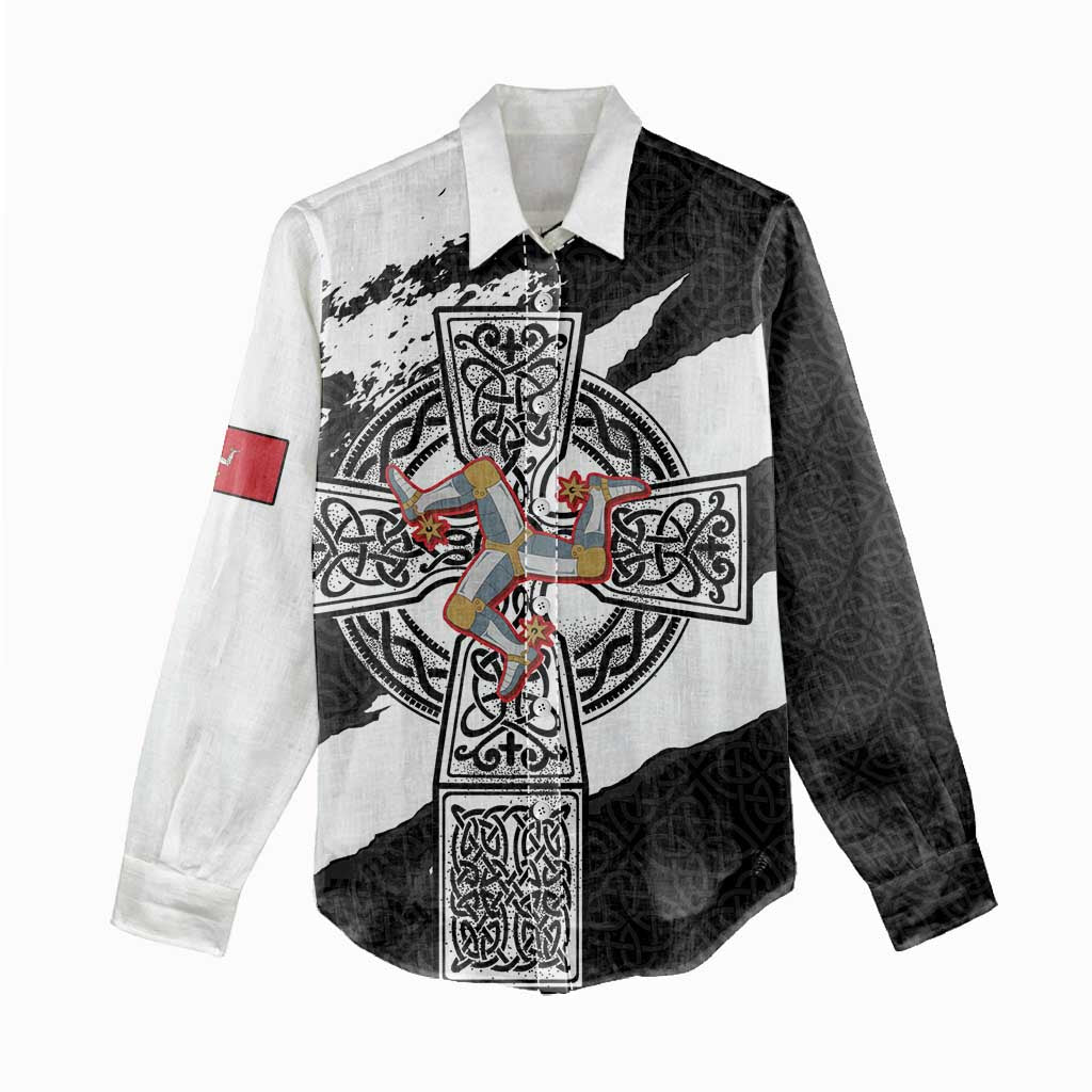 Isle of Man Celtic Cross Women Casual Shirt Triskelion Emblem - Wonder Print Shop