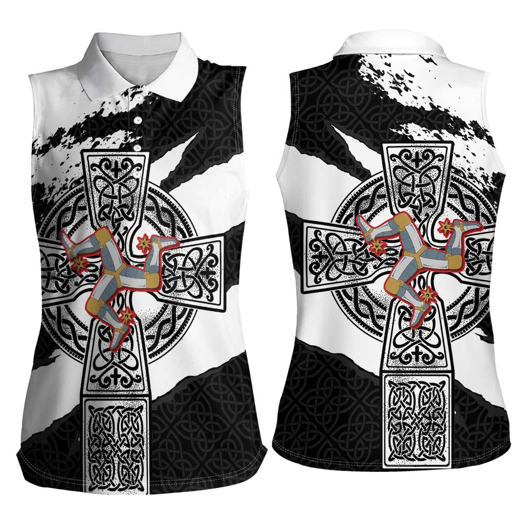 Isle of Man Celtic Cross Women Sleeveless Polo Shirt Triskelion Emblem - Wonder Print Shop