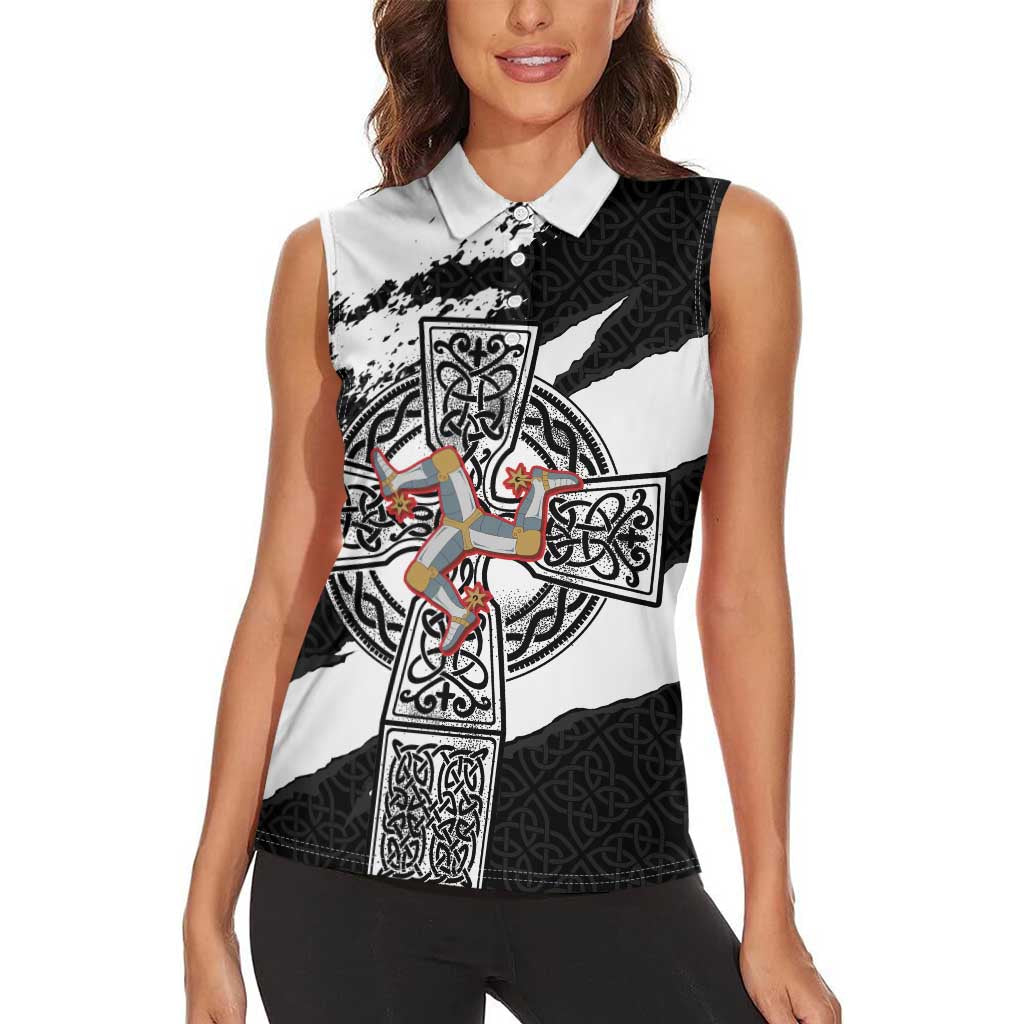 Isle of Man Celtic Cross Women Sleeveless Polo Shirt Triskelion Emblem - Wonder Print Shop