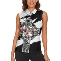 Isle of Man Celtic Cross Women Sleeveless Polo Shirt Triskelion Emblem - Wonder Print Shop