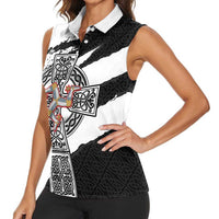Isle of Man Celtic Cross Women Sleeveless Polo Shirt Triskelion Emblem - Wonder Print Shop