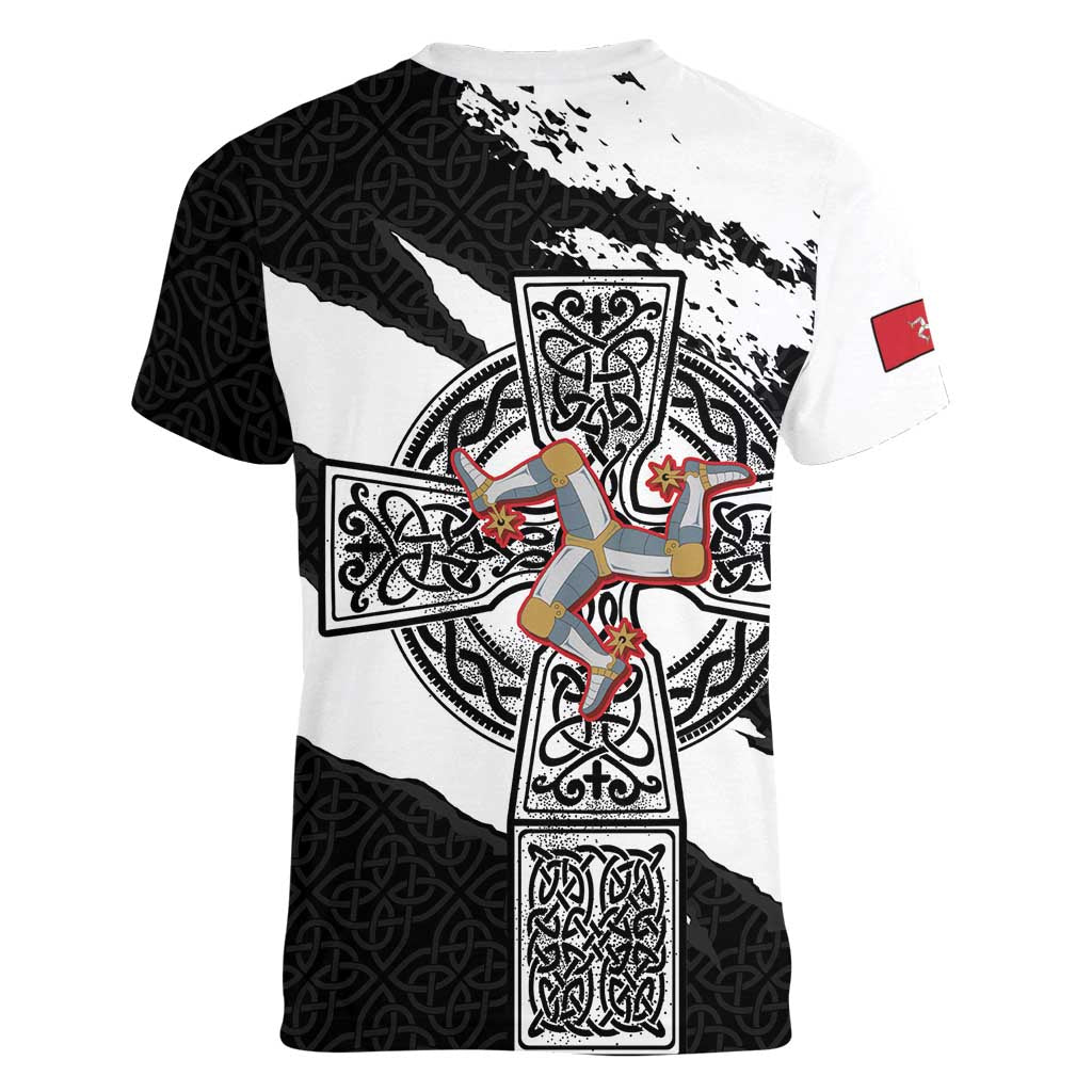 Isle of Man Celtic Cross Women V-Neck T-Shirt Triskelion Emblem - Wonder Print Shop