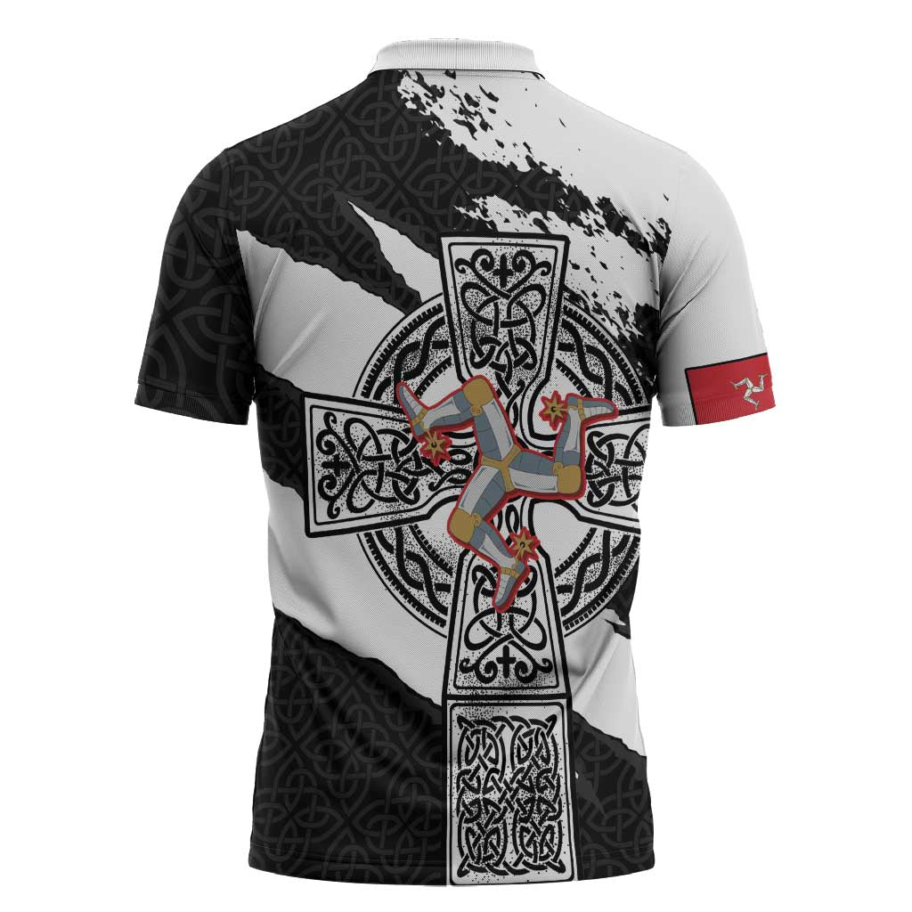Isle of Man Celtic Cross Zipper Polo Shirt Triskelion Emblem - Wonder Print Shop
