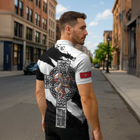 Isle of Man Celtic Cross Zipper Polo Shirt Triskelion Emblem - Wonder Print Shop