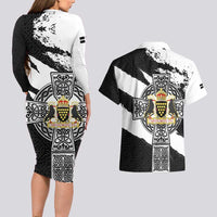 Cornwall Celtic Cross Couples Matching Long Sleeve Bodycon Dress and Hawaiian Shirt Coat Of Arms - Wonder Print Shop