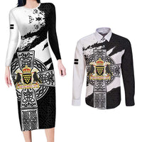 Cornwall Celtic Cross Couples Matching Long Sleeve Bodycon Dress and Long Sleeve Button Shirt Coat Of Arms - Wonder Print Shop