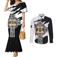 Cornwall Celtic Cross Couples Matching Mermaid Dress and Long Sleeve Button Shirt Coat Of Arms - Wonder Print Shop