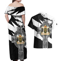 Cornwall Celtic Cross Couples Matching Off Shoulder Maxi Dress and Hawaiian Shirt Coat Of Arms - Wonder Print Shop