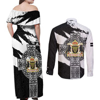 Cornwall Celtic Cross Couples Matching Off Shoulder Maxi Dress and Long Sleeve Button Shirt Coat Of Arms - Wonder Print Shop