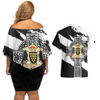 Cornwall Celtic Cross Couples Matching Off Shoulder Short Dress and Hawaiian Shirt Coat Of Arms - Wonder Print Shop