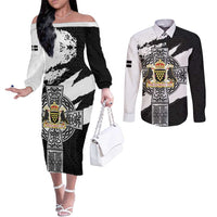 Cornwall Celtic Cross Couples Matching Off The Shoulder Long Sleeve Dress and Long Sleeve Button Shirt Coat Of Arms - Wonder Print Shop