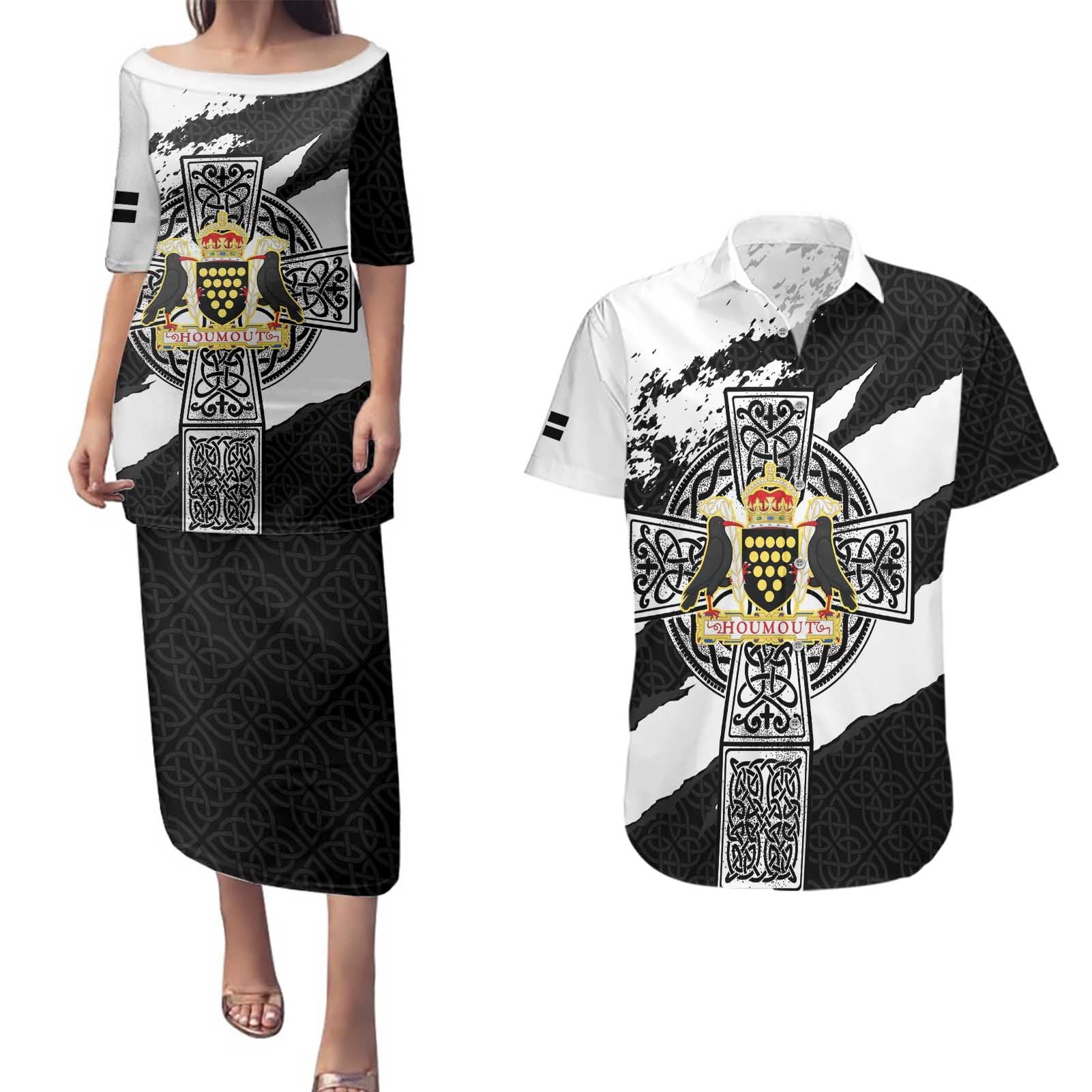 Cornwall Celtic Cross Couples Matching Puletasi and Hawaiian Shirt Coat Of Arms - Wonder Print Shop