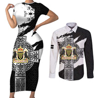 Cornwall Celtic Cross Couples Matching Short Sleeve Bodycon Dress and Long Sleeve Button Shirt Coat Of Arms - Wonder Print Shop