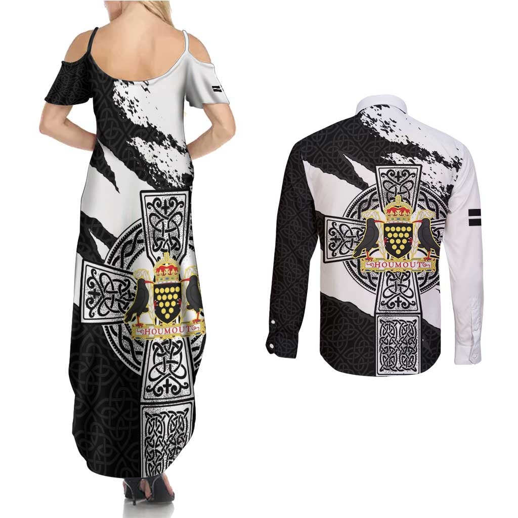 Cornwall Celtic Cross Couples Matching Summer Maxi Dress and Long Sleeve Button Shirt Coat Of Arms - Wonder Print Shop
