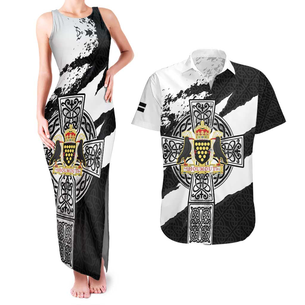 Cornwall Celtic Cross Couples Matching Tank Maxi Dress and Hawaiian Shirt Coat Of Arms - Wonder Print Shop