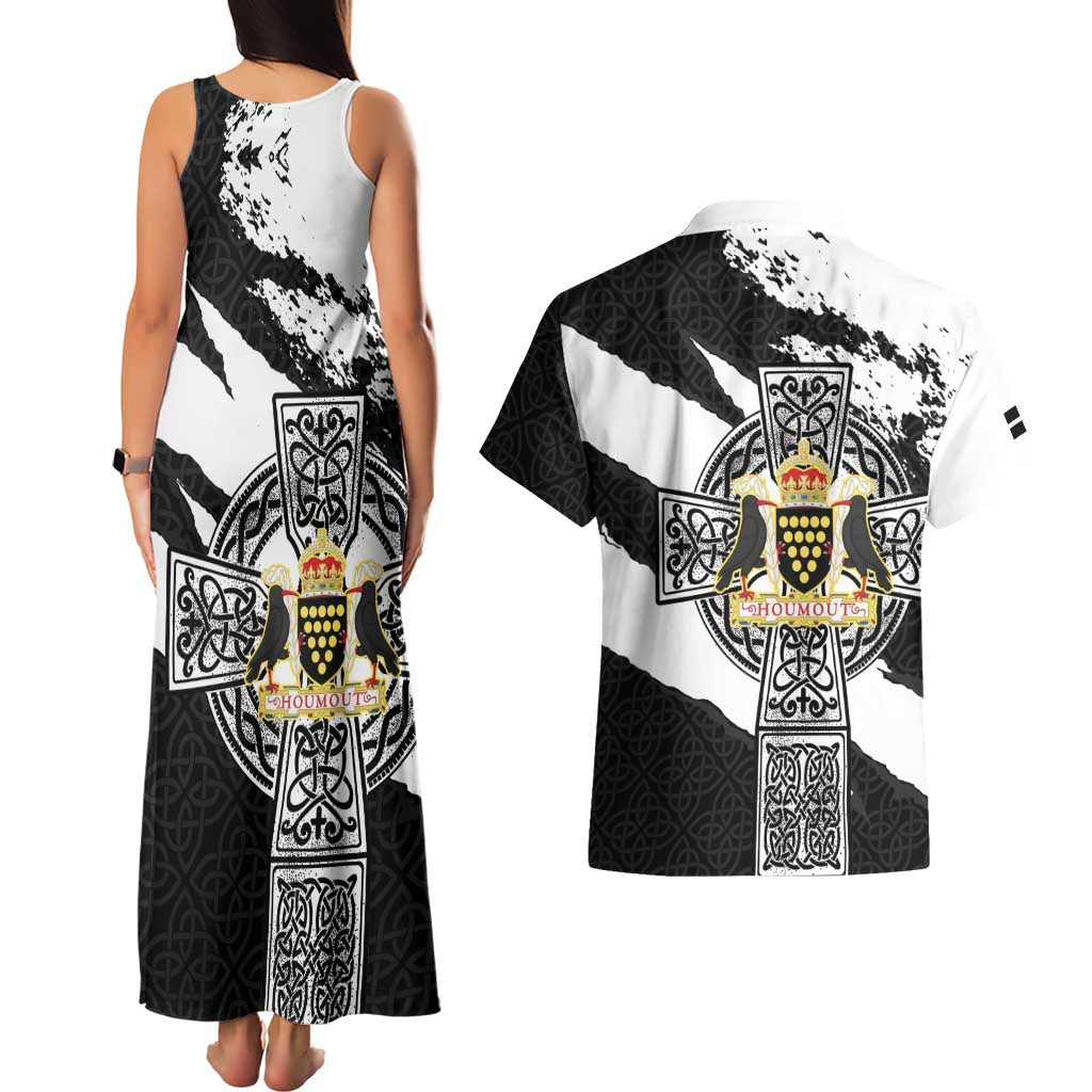 Cornwall Celtic Cross Couples Matching Tank Maxi Dress and Hawaiian Shirt Coat Of Arms - Wonder Print Shop
