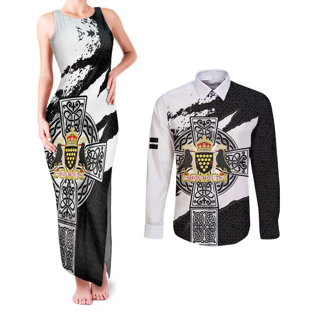 Cornwall Celtic Cross Couples Matching Tank Maxi Dress and Long Sleeve Button Shirt Coat Of Arms - Wonder Print Shop