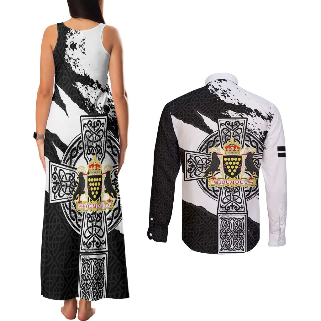 Cornwall Celtic Cross Couples Matching Tank Maxi Dress and Long Sleeve Button Shirt Coat Of Arms - Wonder Print Shop