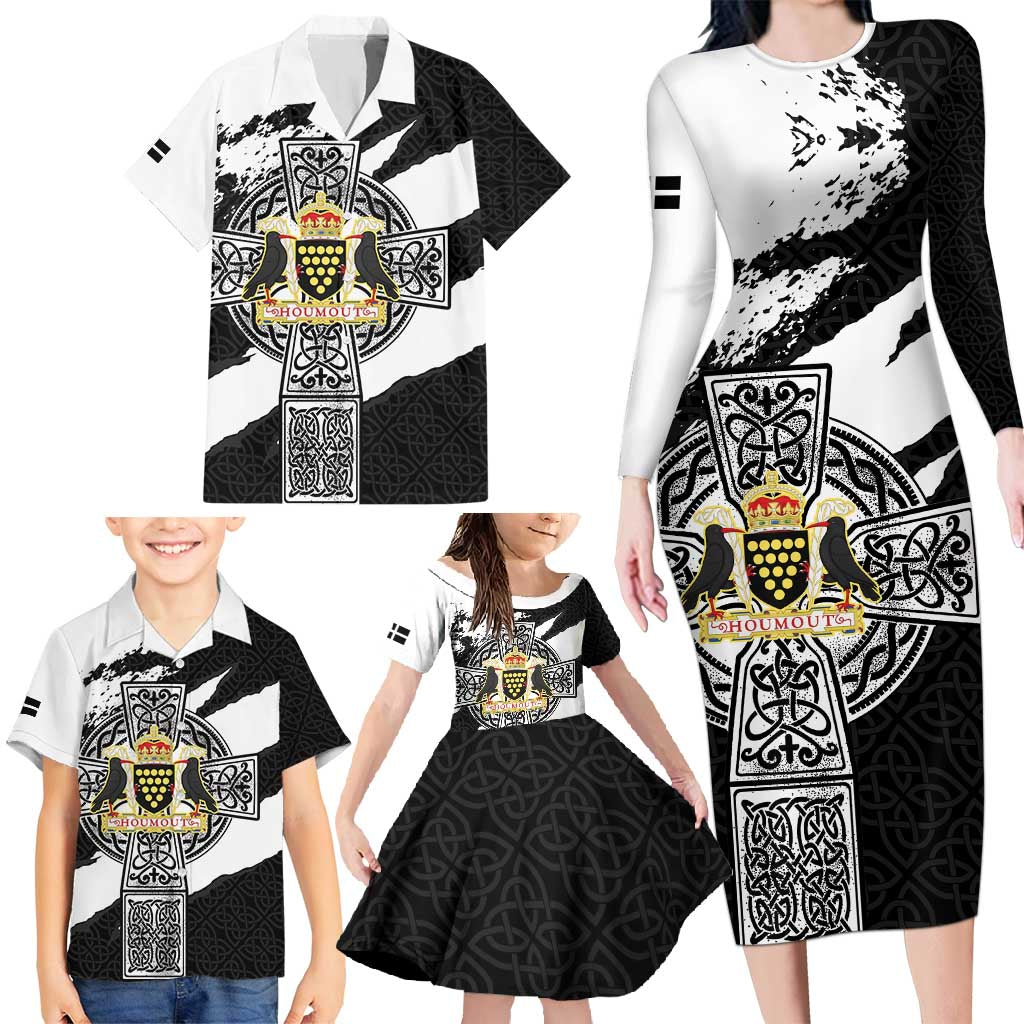 Cornwall Celtic Cross Family Matching Long Sleeve Bodycon Dress and Hawaiian Shirt Coat Of Arms - Wonder Print Shop