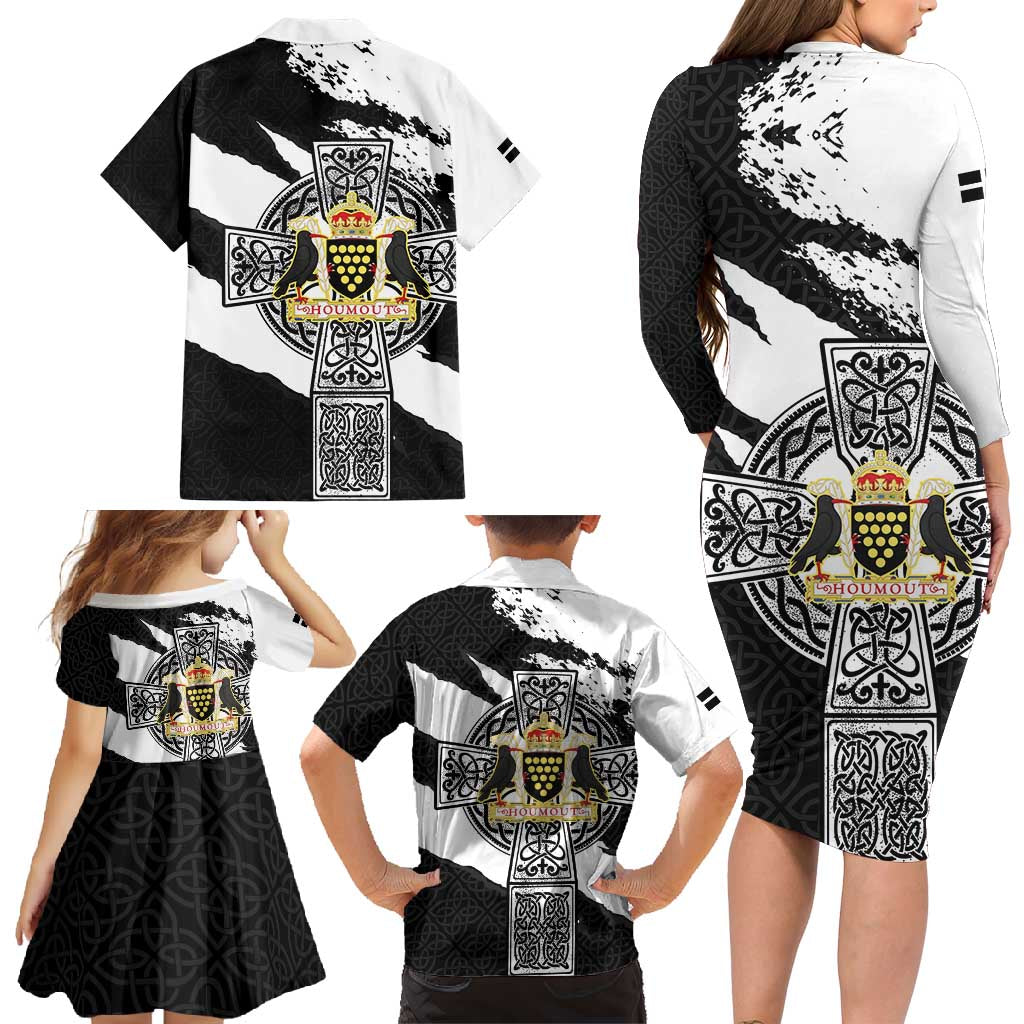 Cornwall Celtic Cross Family Matching Long Sleeve Bodycon Dress and Hawaiian Shirt Coat Of Arms - Wonder Print Shop