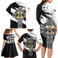 Cornwall Celtic Cross Family Matching Long Sleeve Bodycon Dress and Hawaiian Shirt Coat Of Arms - Wonder Print Shop