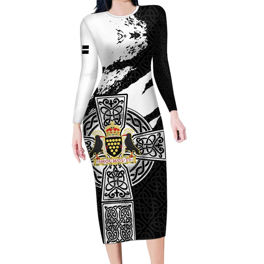 Cornwall Celtic Cross Family Matching Long Sleeve Bodycon Dress and Hawaiian Shirt Coat Of Arms - Wonder Print Shop