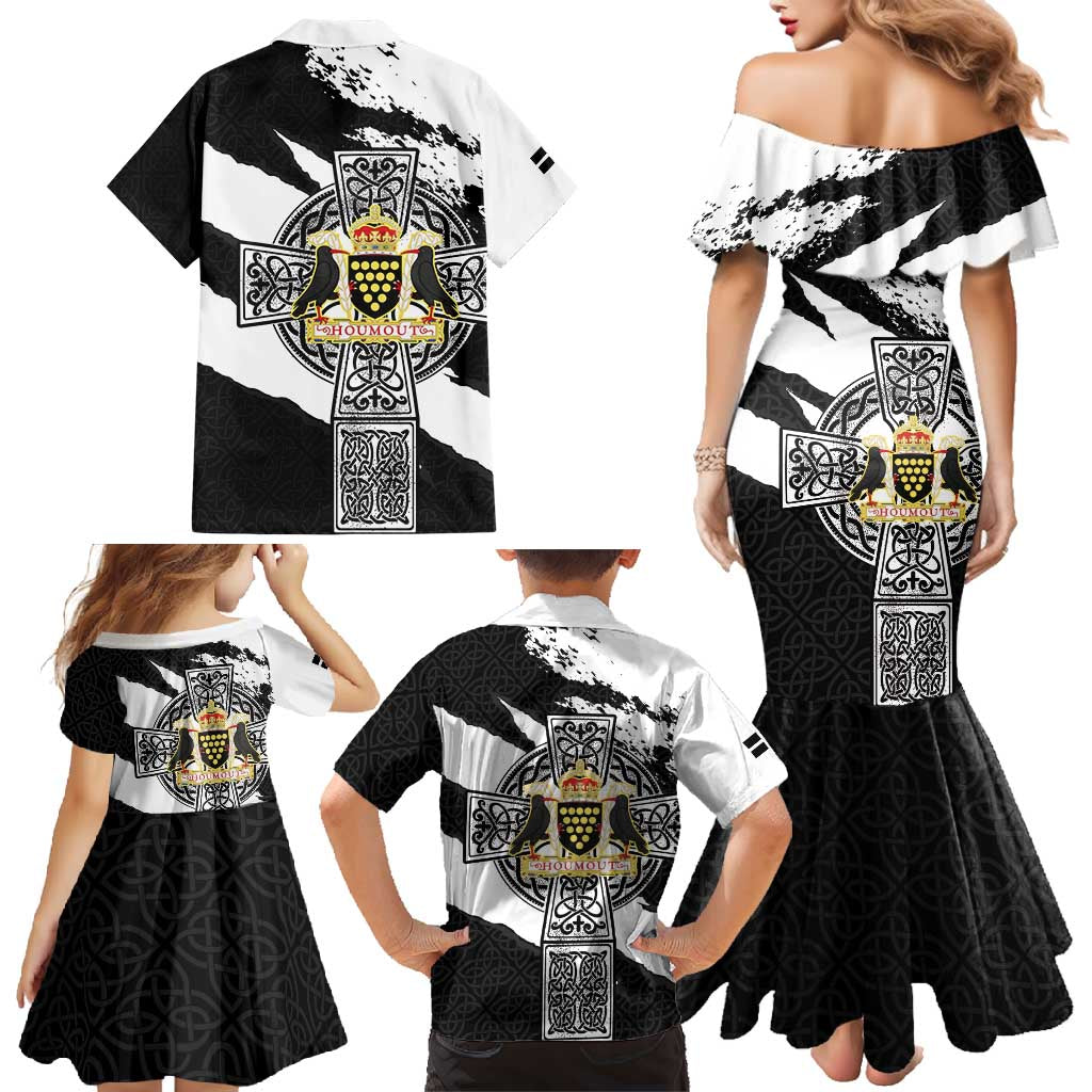 Cornwall Celtic Cross Family Matching Mermaid Dress and Hawaiian Shirt Coat Of Arms - Wonder Print Shop