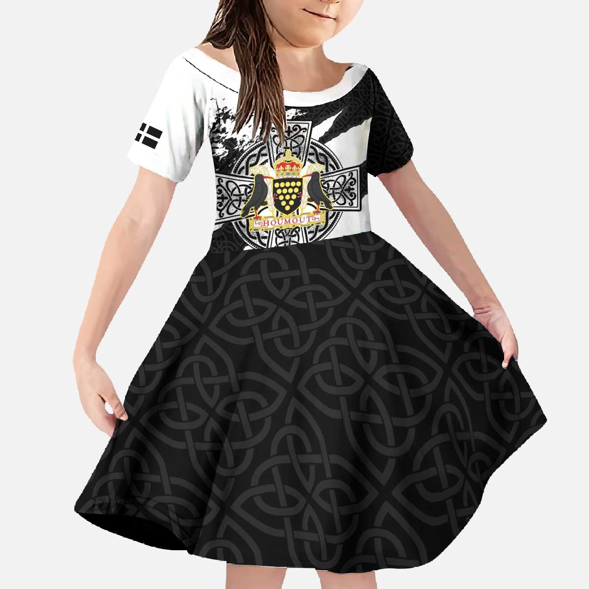 Cornwall Celtic Cross Family Matching Off The Shoulder Long Sleeve Dress and Hawaiian Shirt Coat Of Arms - Wonder Print Shop