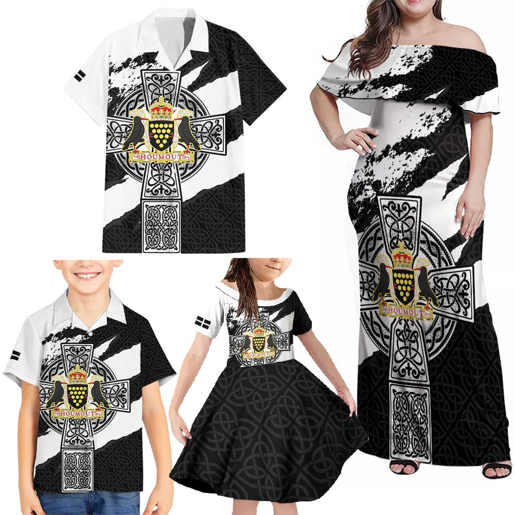 Cornwall Celtic Cross Family Matching Off Shoulder Maxi Dress and Hawaiian Shirt Coat Of Arms - Wonder Print Shop