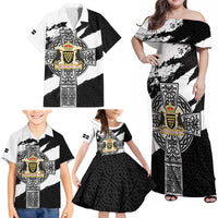 Cornwall Celtic Cross Family Matching Off Shoulder Maxi Dress and Hawaiian Shirt Coat Of Arms - Wonder Print Shop