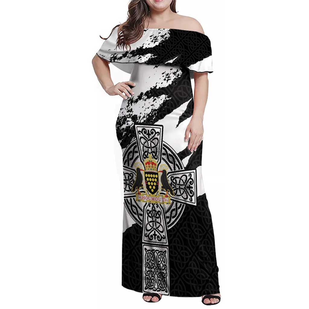 Cornwall Celtic Cross Family Matching Off Shoulder Maxi Dress and Hawaiian Shirt Coat Of Arms - Wonder Print Shop