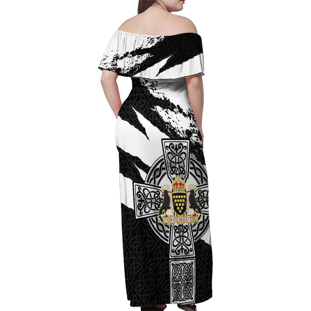 Cornwall Celtic Cross Family Matching Off Shoulder Maxi Dress and Hawaiian Shirt Coat Of Arms - Wonder Print Shop