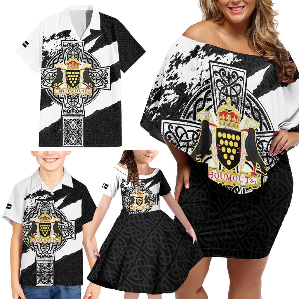 Cornwall Celtic Cross Family Matching Off Shoulder Short Dress and Hawaiian Shirt Coat Of Arms - Wonder Print Shop