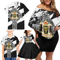 Cornwall Celtic Cross Family Matching Off Shoulder Short Dress and Hawaiian Shirt Coat Of Arms - Wonder Print Shop