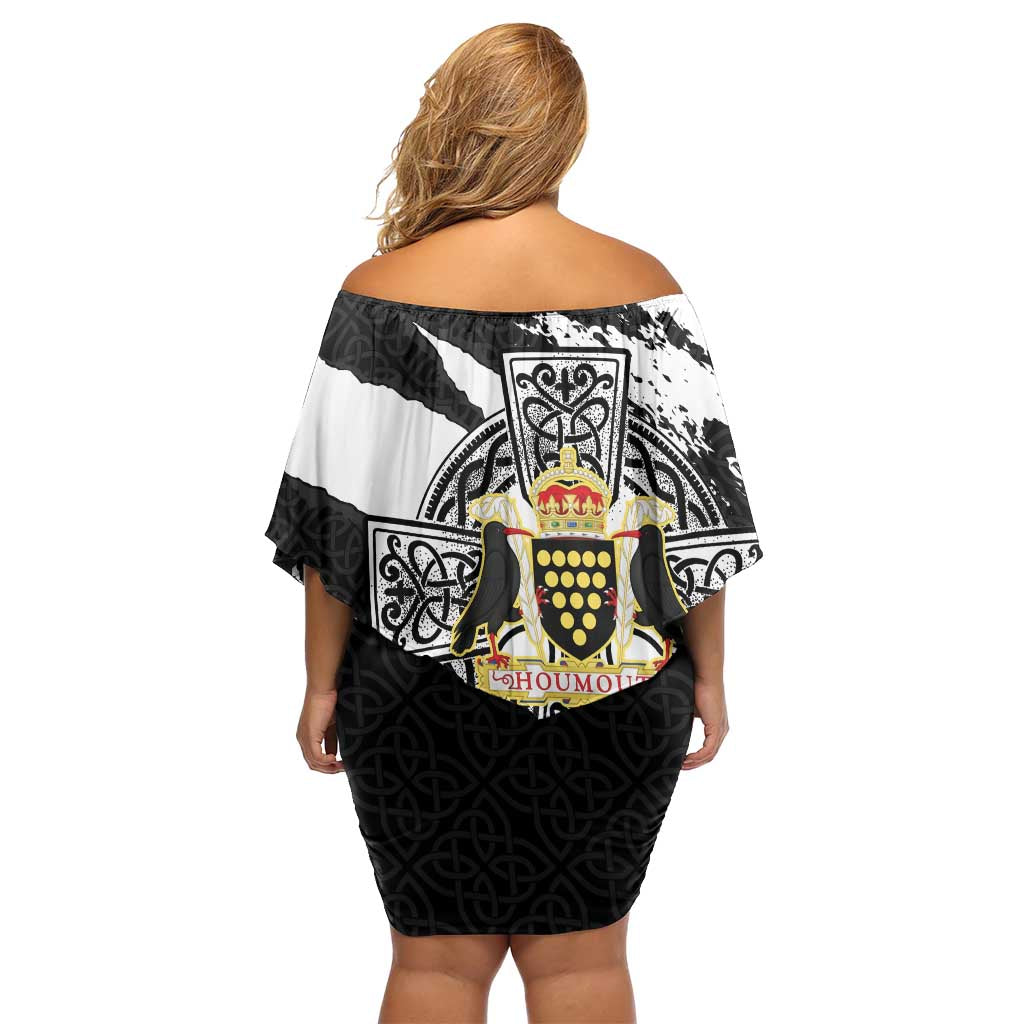 Cornwall Celtic Cross Family Matching Off Shoulder Short Dress and Hawaiian Shirt Coat Of Arms - Wonder Print Shop