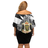 Cornwall Celtic Cross Family Matching Off Shoulder Short Dress and Hawaiian Shirt Coat Of Arms - Wonder Print Shop
