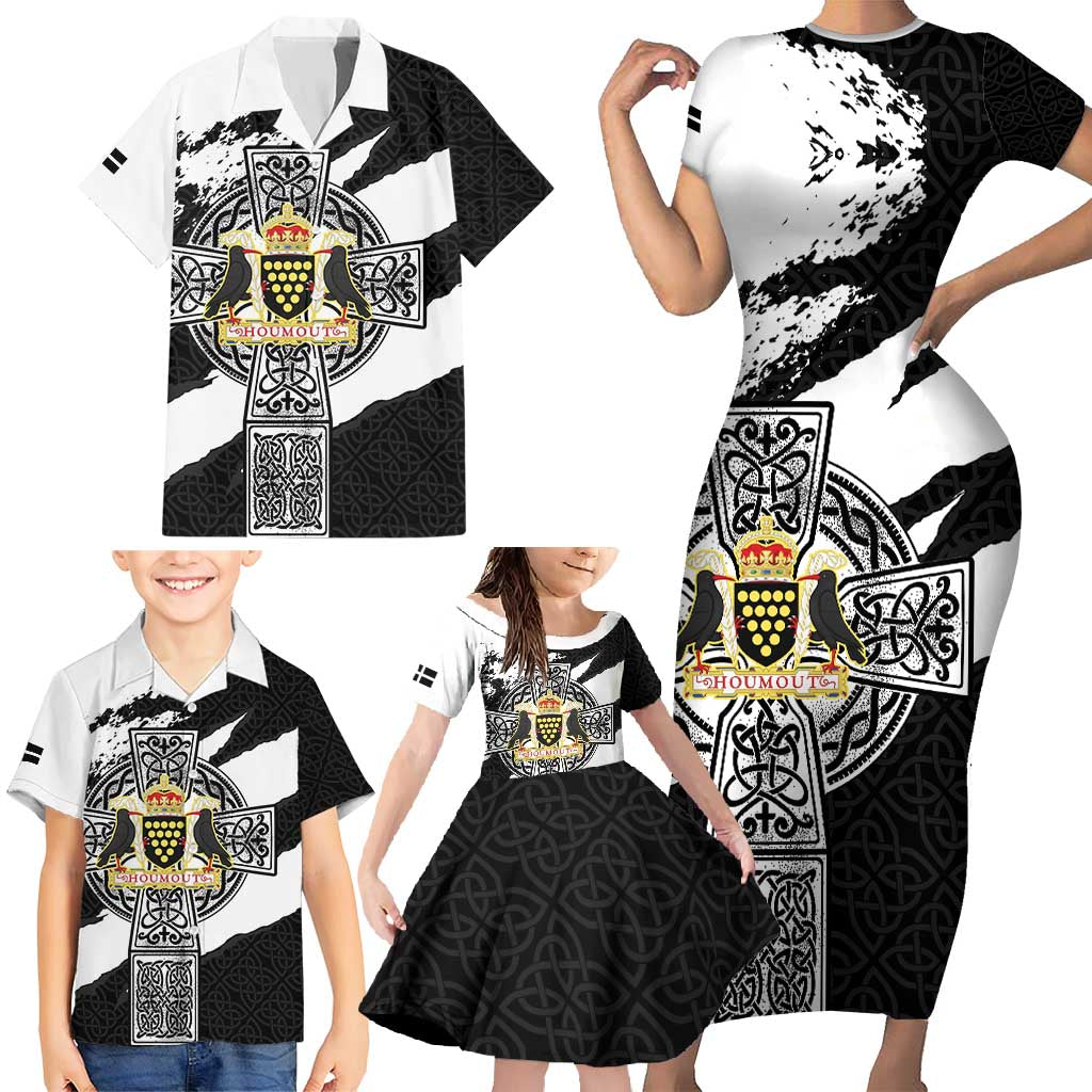 Cornwall Celtic Cross Family Matching Short Sleeve Bodycon Dress and Hawaiian Shirt Coat Of Arms - Wonder Print Shop
