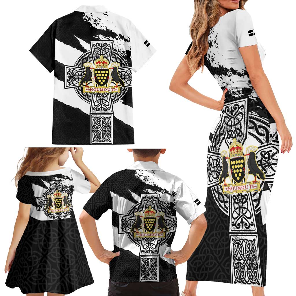 Cornwall Celtic Cross Family Matching Short Sleeve Bodycon Dress and Hawaiian Shirt Coat Of Arms - Wonder Print Shop
