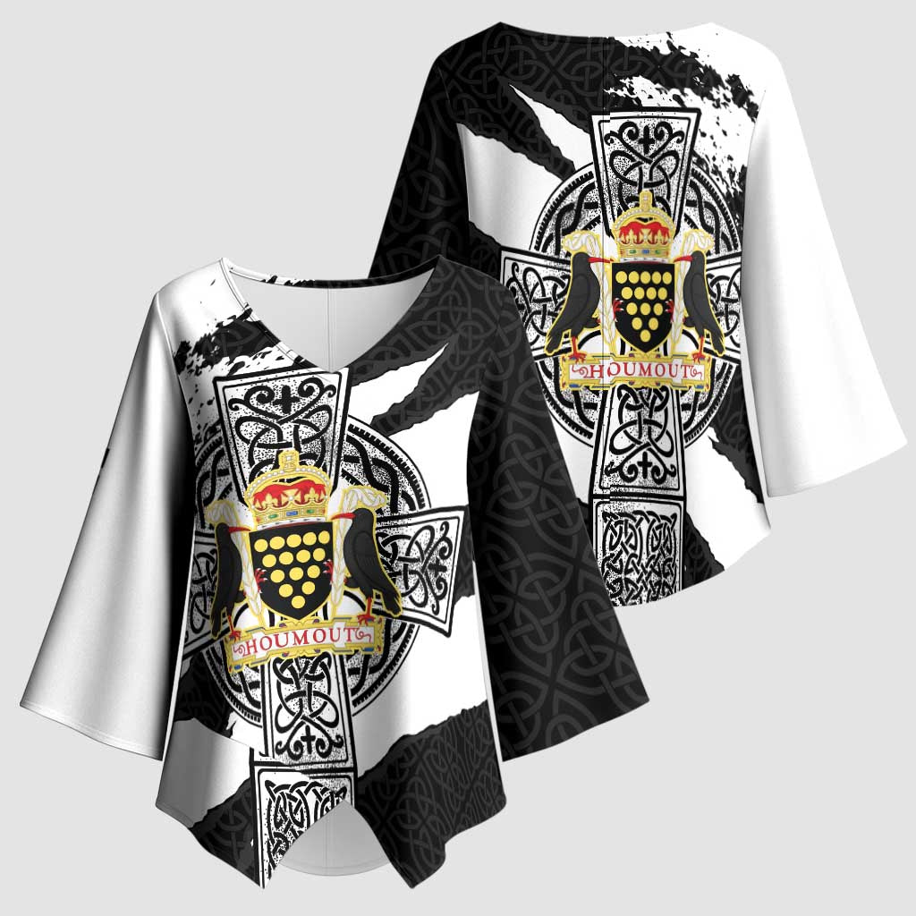 Cornwall Celtic Cross Kimono Sleeve Blouse Coat Of Arms - Wonder Print Shop