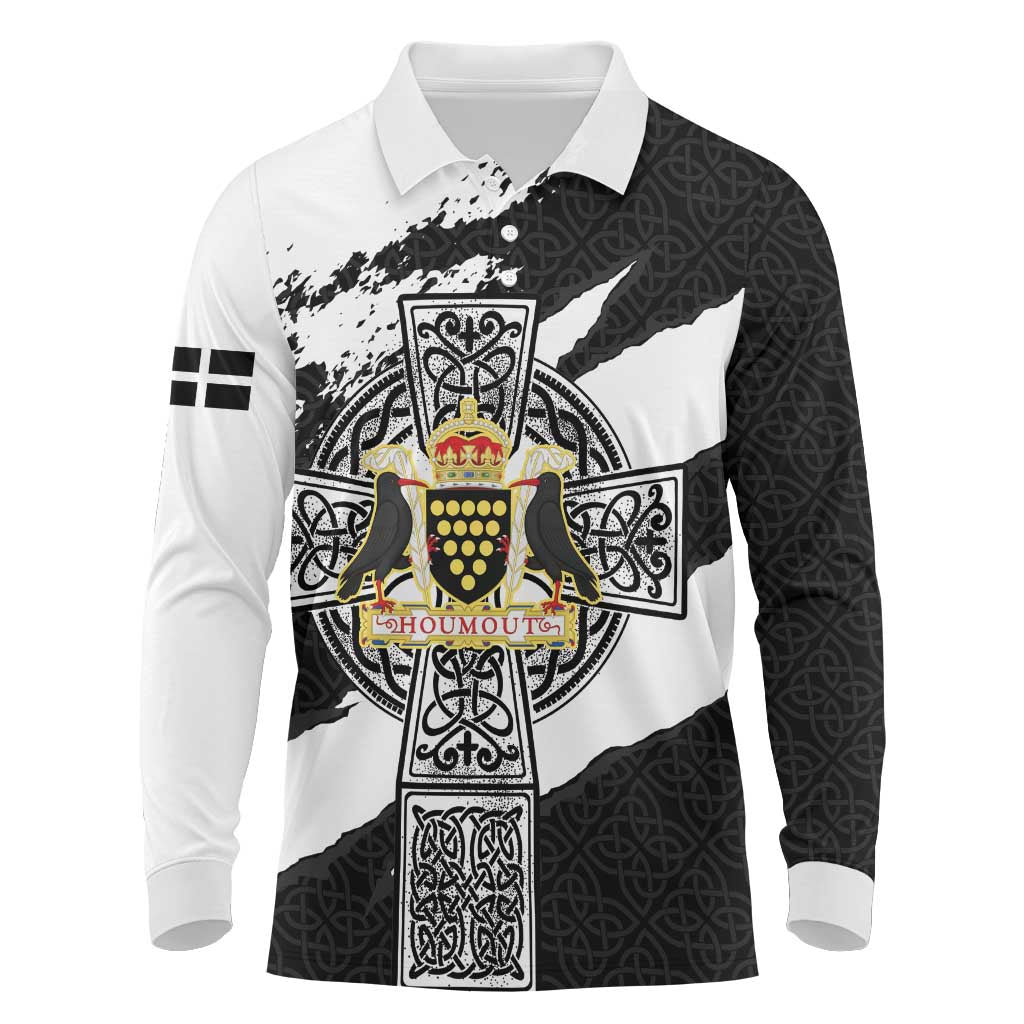 Cornwall Celtic Cross Long Sleeve Polo Shirt Coat Of Arms - Wonder Print Shop