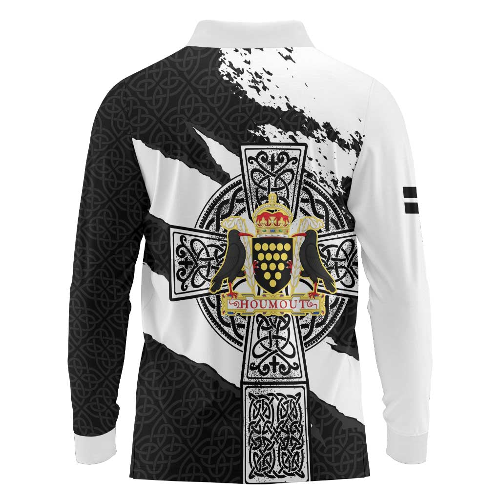 Cornwall Celtic Cross Long Sleeve Polo Shirt Coat Of Arms - Wonder Print Shop