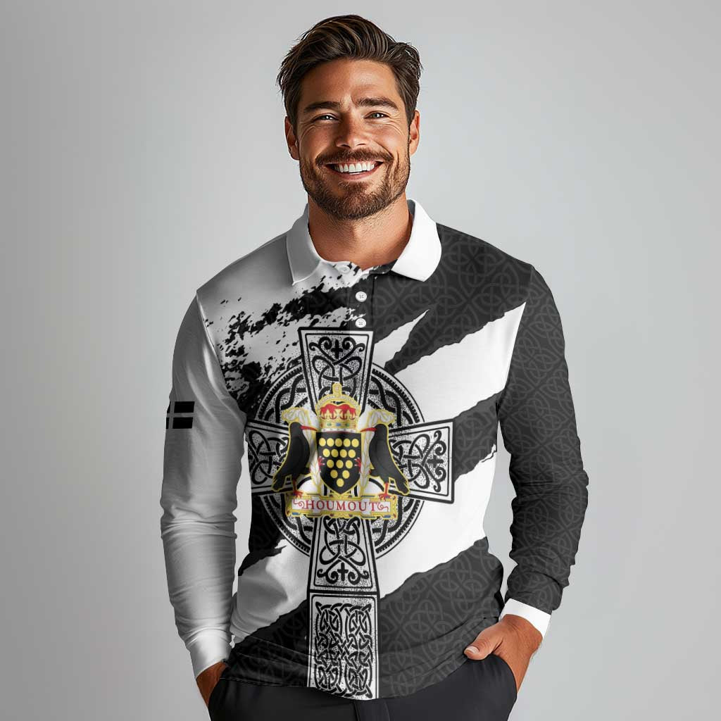 Cornwall Celtic Cross Long Sleeve Polo Shirt Coat Of Arms - Wonder Print Shop