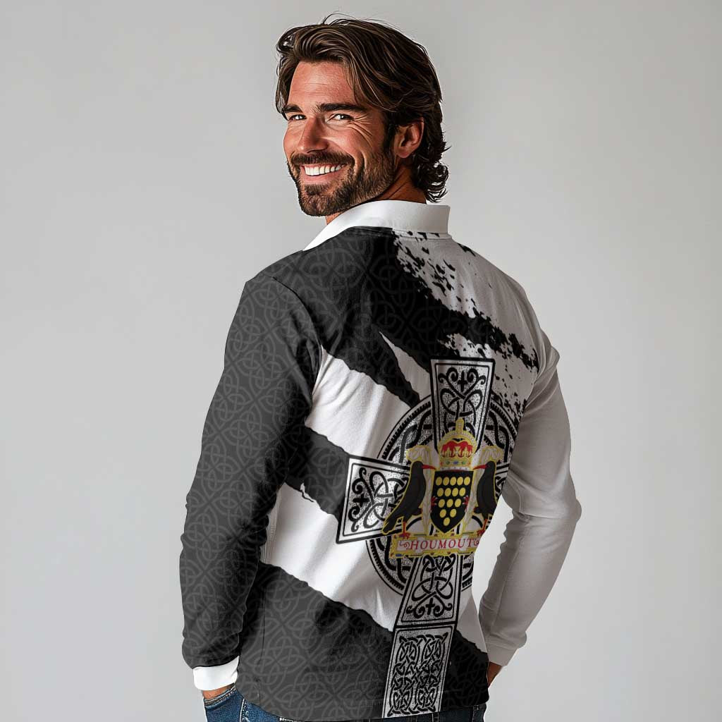 Cornwall Celtic Cross Long Sleeve Polo Shirt Coat Of Arms - Wonder Print Shop
