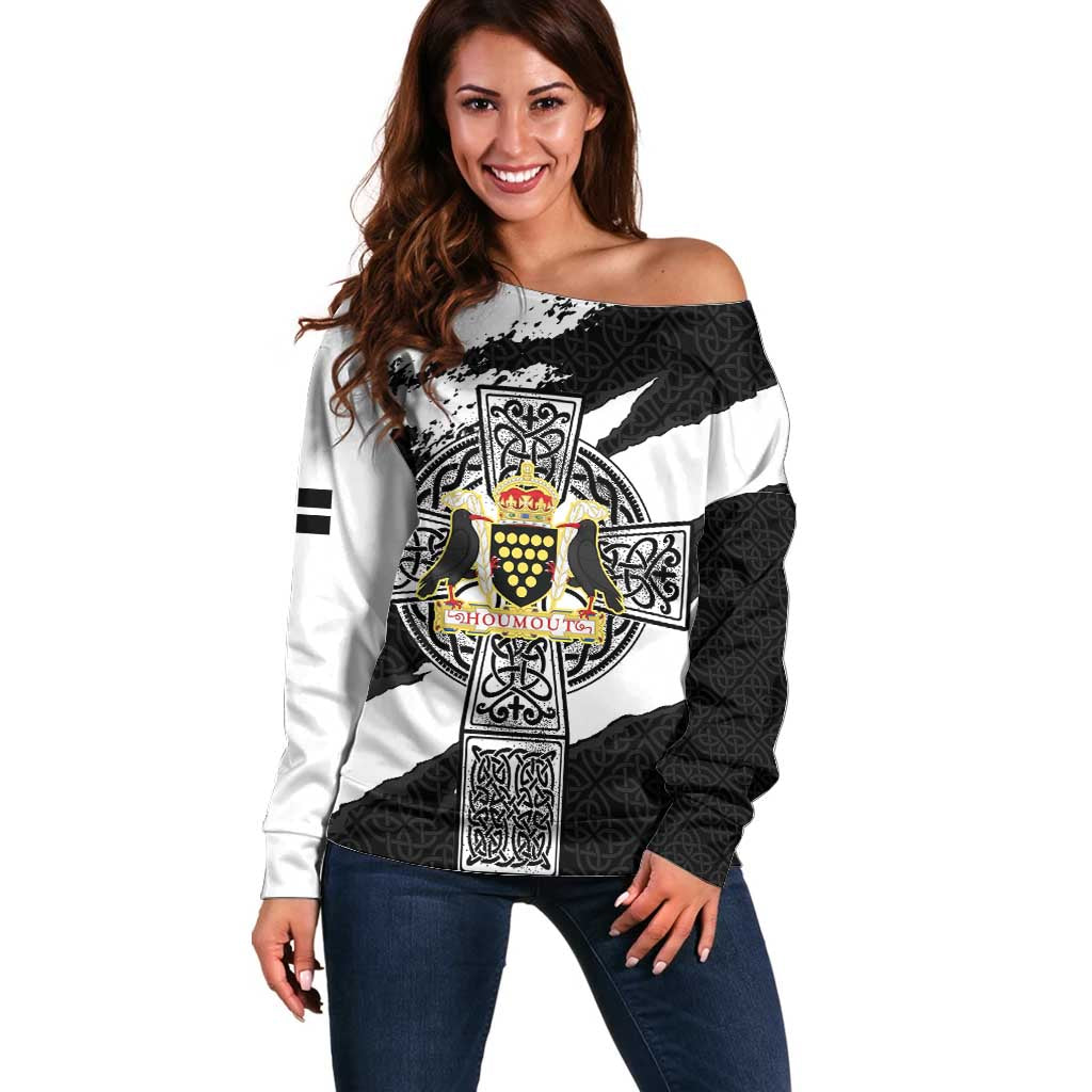 Cornwall Celtic Cross Off Shoulder Sweater Coat Of Arms - Wonder Print Shop
