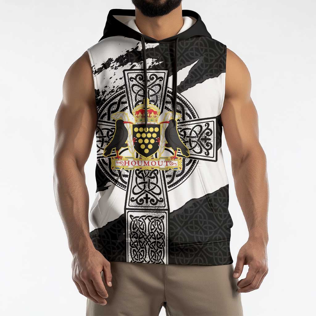 Cornwall Celtic Cross Sleeveless Hoodie Coat Of Arms - Wonder Print Shop